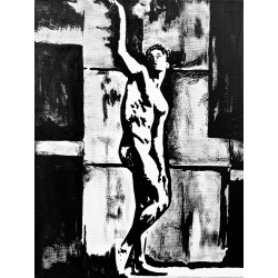 The Pose nude naked man.  Nude Acrylic Painting 14x11 